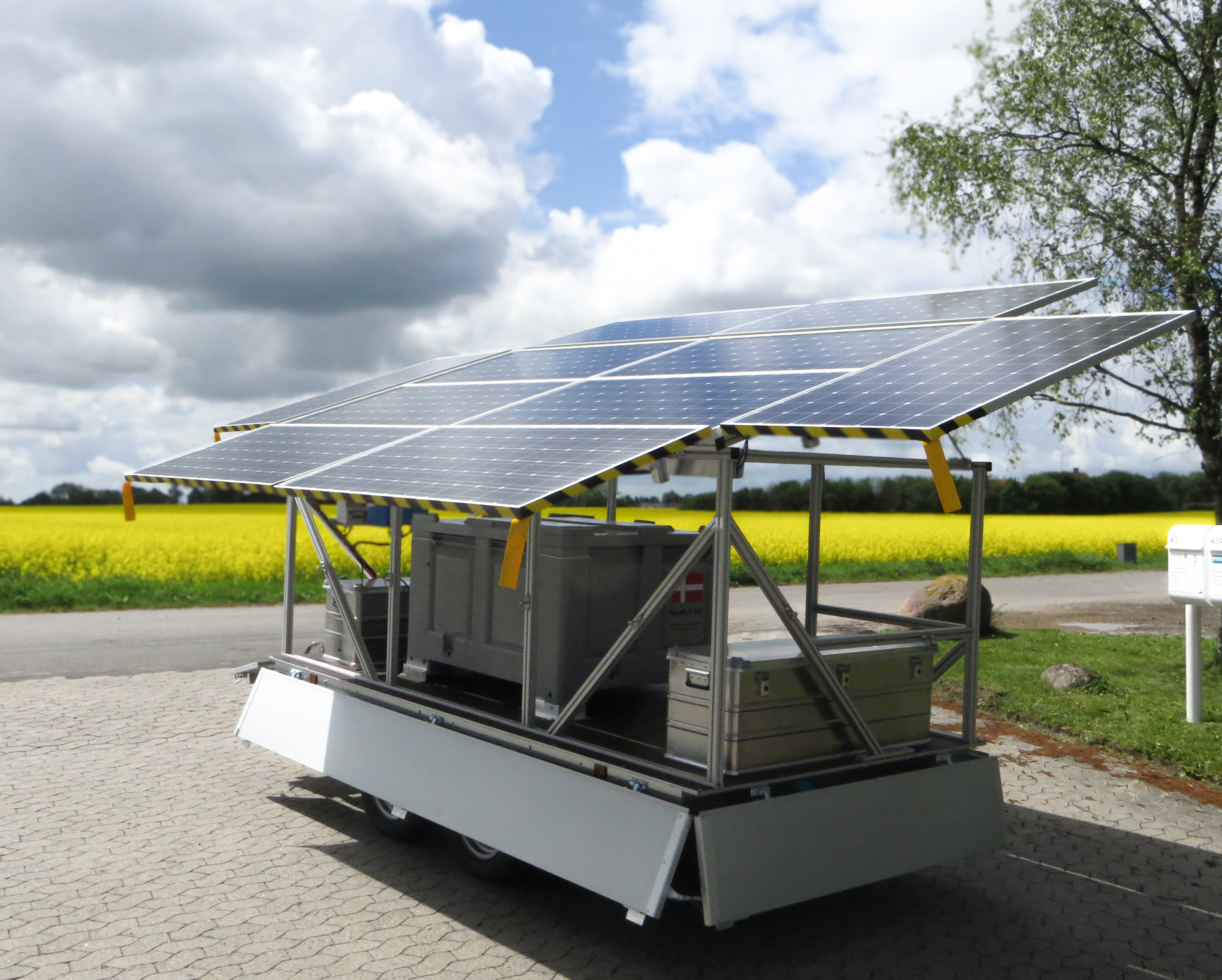 A mobile cart with solar powered water cleaning system