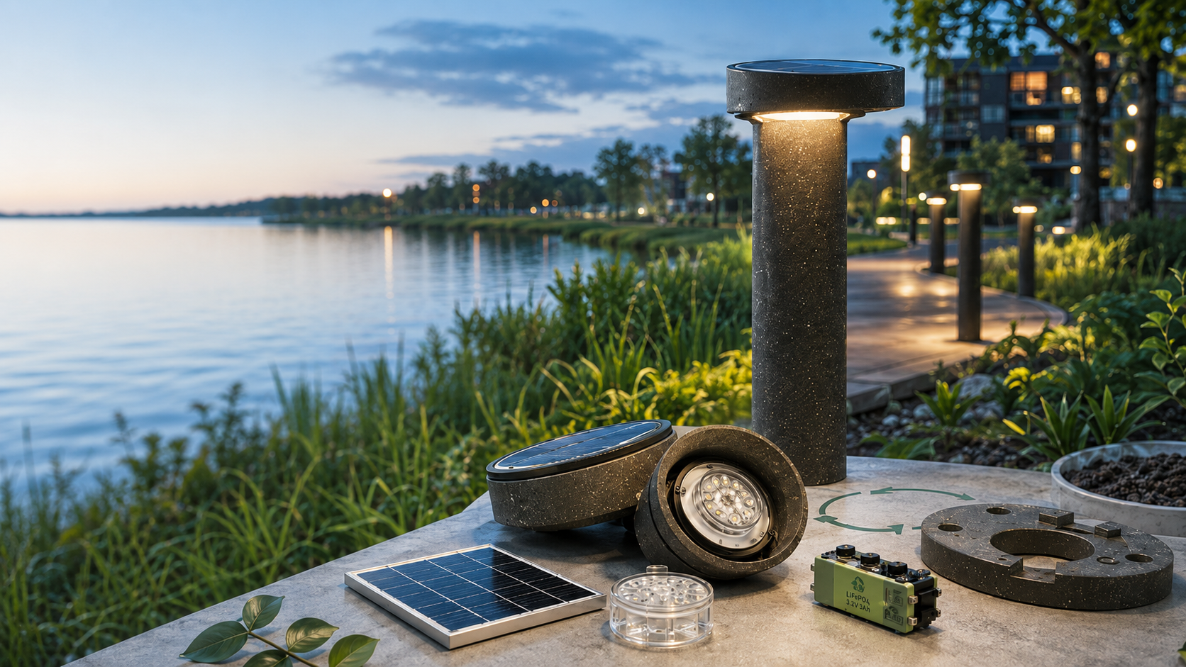 Urban solarpowered lamps in a park