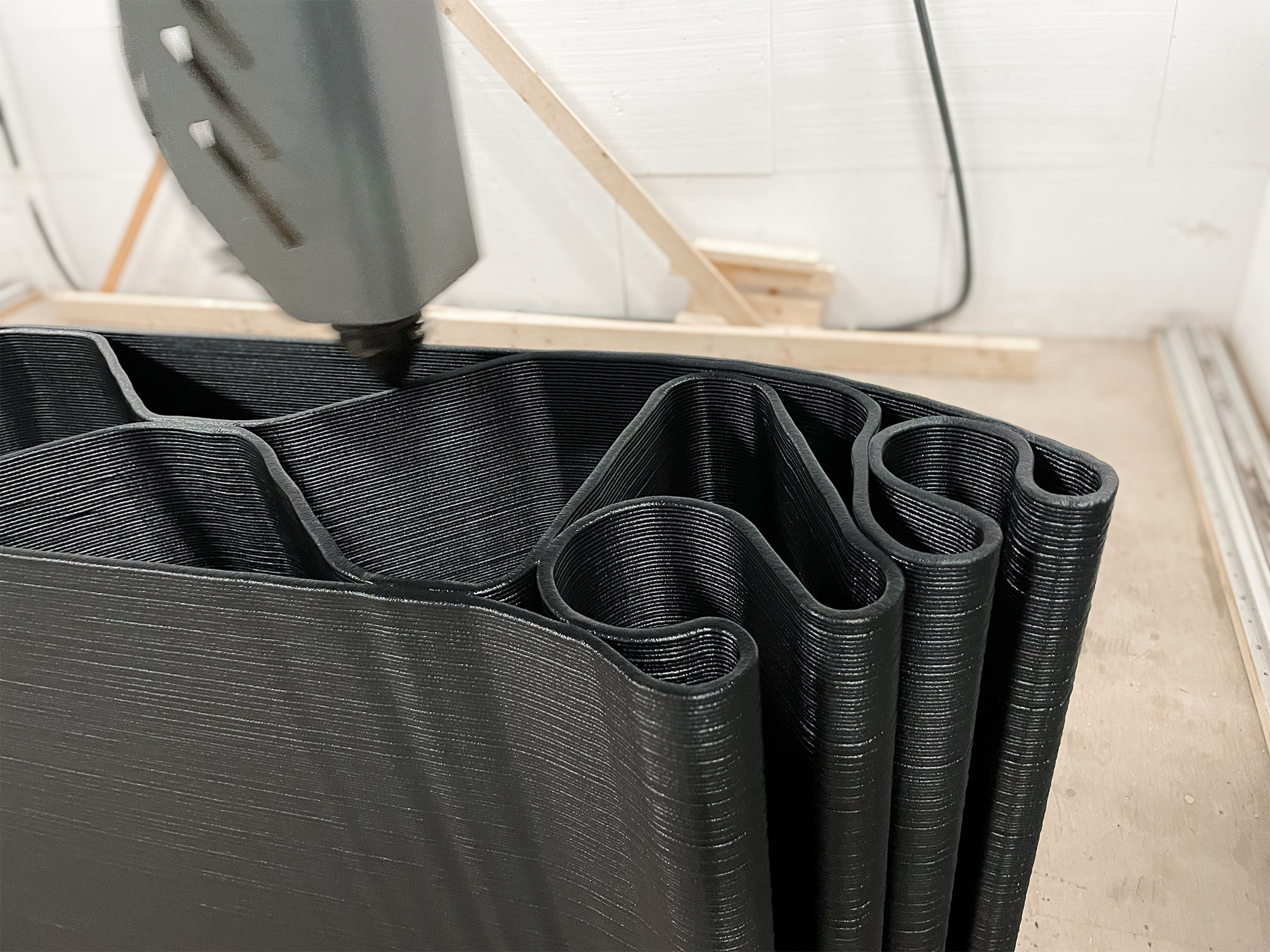 A wall being 3D printed